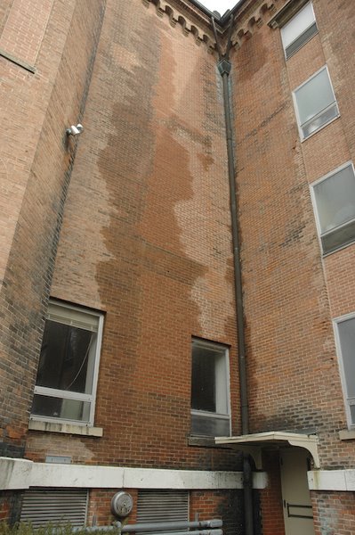 Water damage visible on South Wall of Main Building